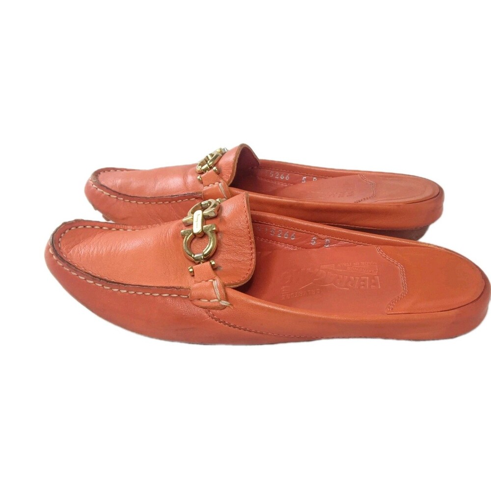 Salvatore Ferragamo Gancini Mule Women's Shoes Size 5 B Burnt Orange